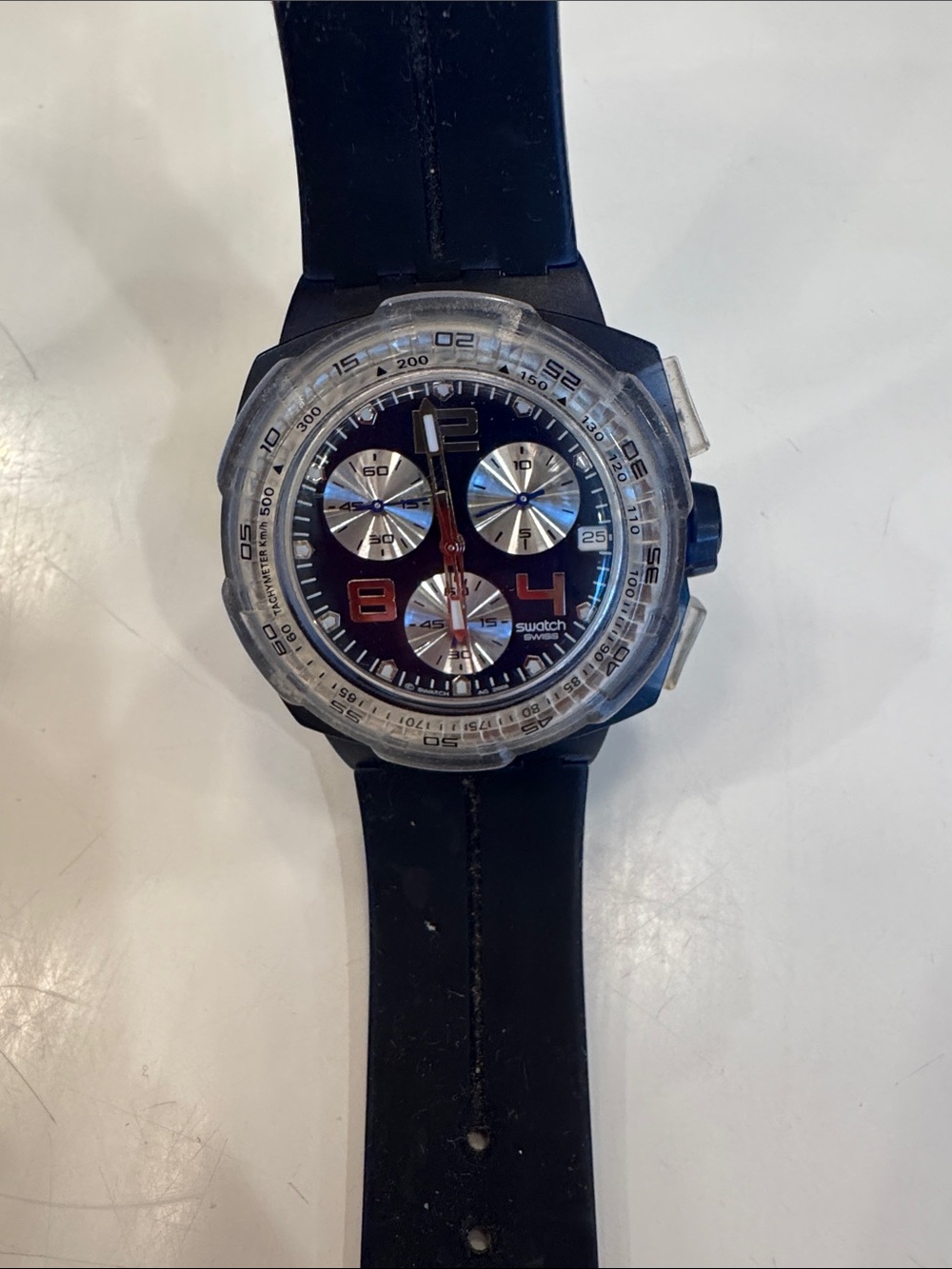 Swatch Navy and Silver Chronograph Sports Watch 2009